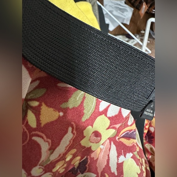 Ann Taylor Factory Skirt XL Satin Floral Midi Multicolor Pull-On Elastic Waist - Picture 7 of 9